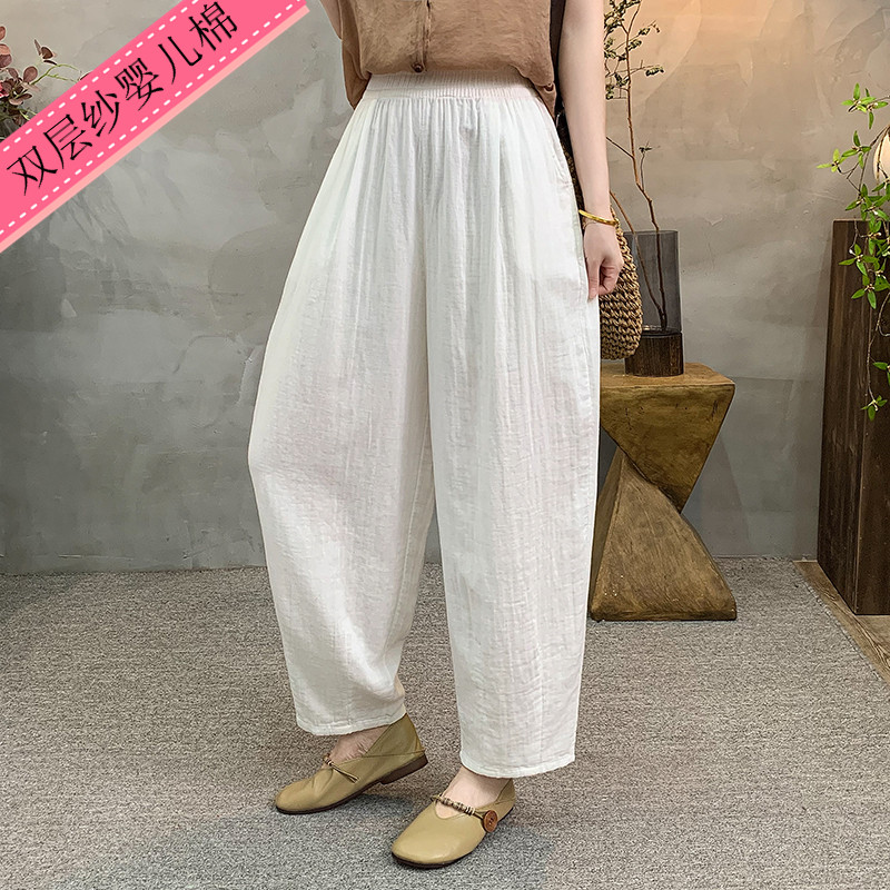 夏季双层纱婴儿棉灯笼裤女裤柔软