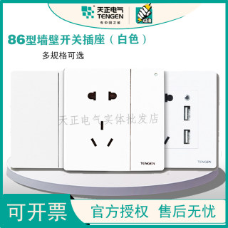 天正86型V5开关插座面板家用墙壁空调多孔一开五孔带USB暗装白