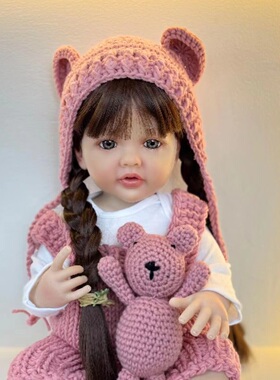 OtardDolls 55厘米粉熊仔妹妹仿真娃娃 全搪胶可入水重生婴儿玩具
