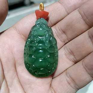 彩云轩精品玉器24.9克和田玉碧玉冰底龙龟挂件吊坠