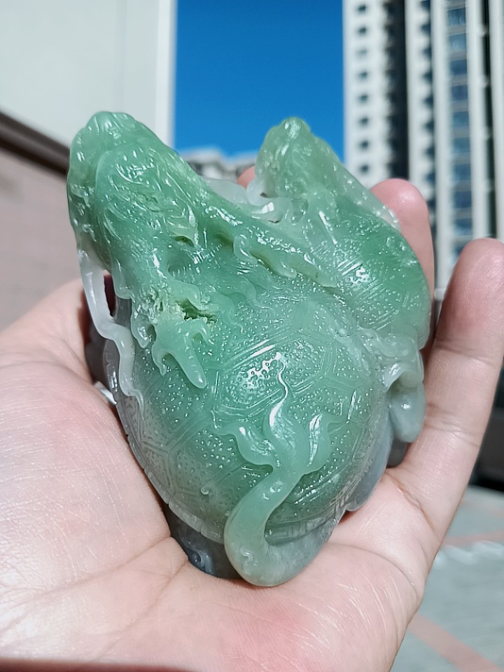 彩云轩精品玉器455克新疆和田玉青海翠青龙龟方玉玺方印手把件