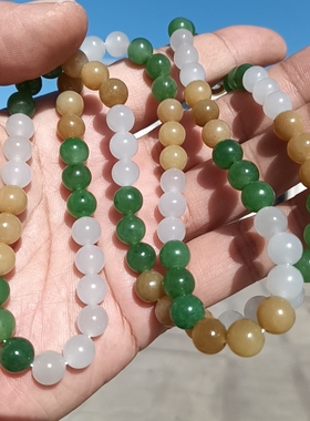 彩云轩精品玉器65.6克和田玉羊脂白玉碧玉糖玉圆珠多宝项链