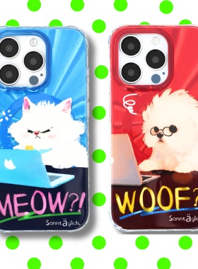 【支持17】星期天家打工暴躁猫咪潦草小狗艺术双层镭射闪粉可爱卡通IMD情侣iPhone16ProM苹果15华为p70mate60