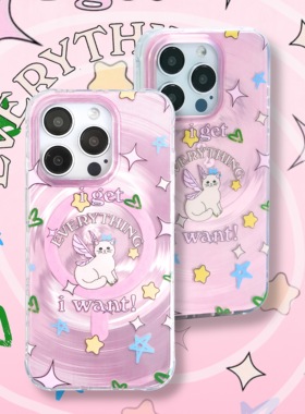 【支持17】梦幻流光许愿仙女猫猫粉艺术日韩透明IMDiPhone16ProM适用苹果15华为p70mate60旋转少女高级感