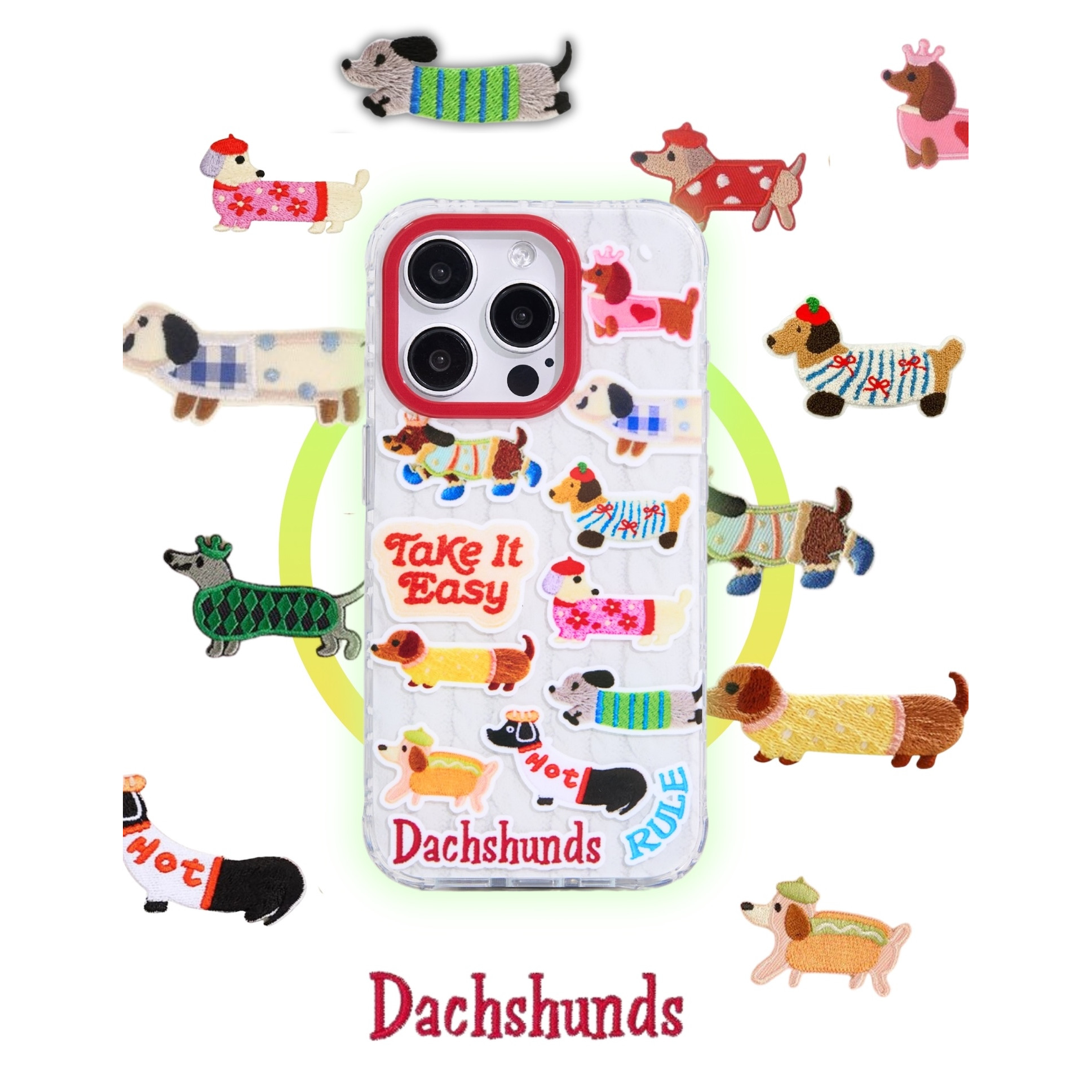 星期天家腊肠狗刺绣派对