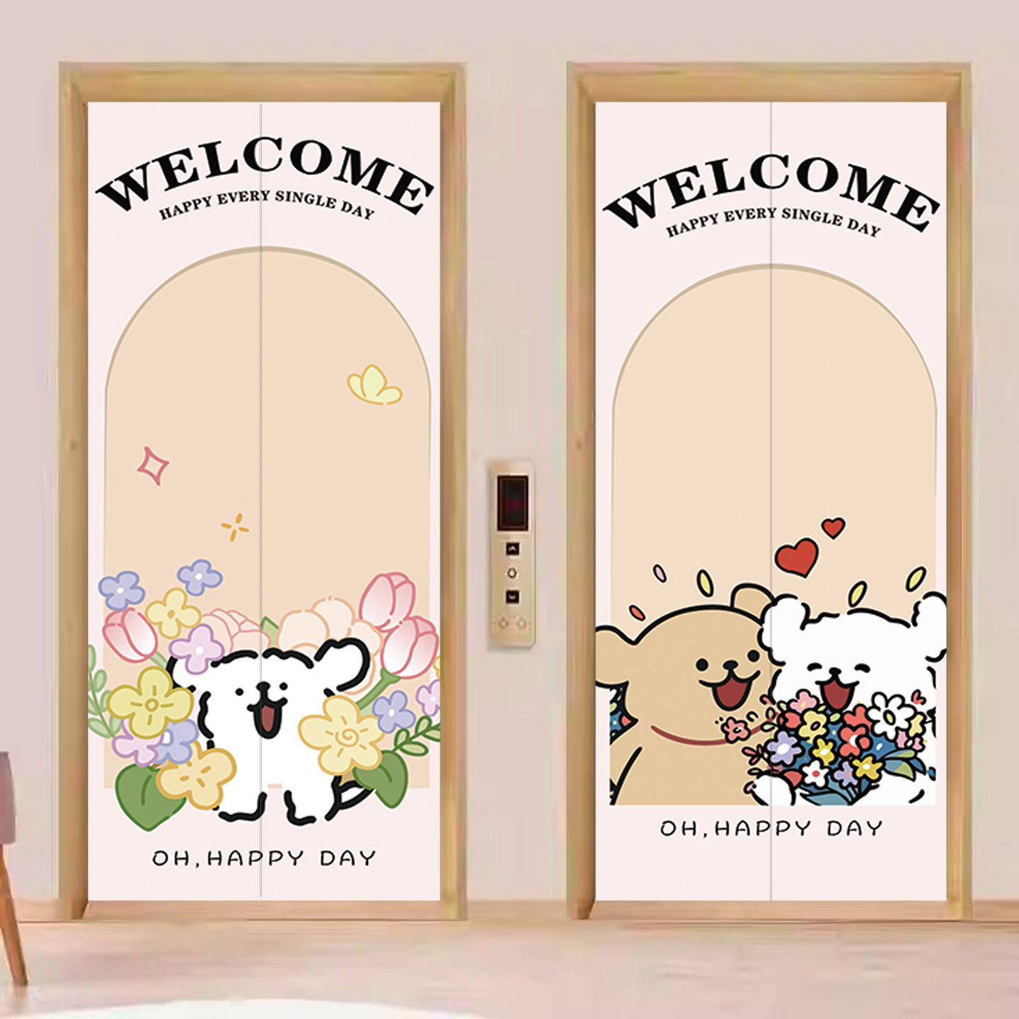 可爱恋爱小狗电梯门贴膜贴纸黑胶