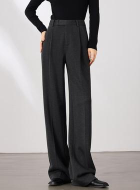 醋酸羊毛西装裤女2025秋冬加厚毛呢阔腿裤灰色高腰休闲直筒长裤子