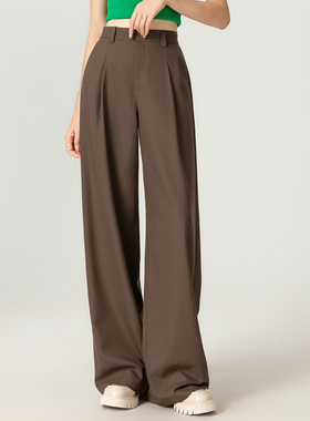 清仓阔腿裤女秋冬季老钱风高腰直筒裤宽松西装裤羊毛美拉德长裤子