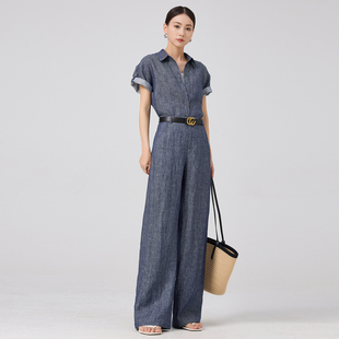 2026春夏重磅高腰香蕉裤 曼依拉100%全亚麻短袖 两件套装 阔腿裤 衬衫