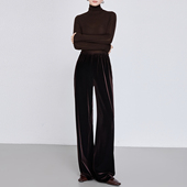 子bf宽松空气直筒裤 细腻波光丝绒阔腿裤 女松紧腰垂感慵懒松弛感裤