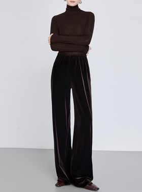 细腻波光丝绒阔腿裤女松紧腰垂感慵懒松弛感裤子bf宽松空气直筒裤