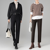 女靴裤 秋冬窄版 西装 曼依拉加厚糯米醋酸羊毛呢九分裤 小直筒铅笔裤