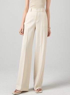 机洗免烫垂感直筒裤女长裤子米白色西装裤早秋通勤高腰窄版阔腿裤