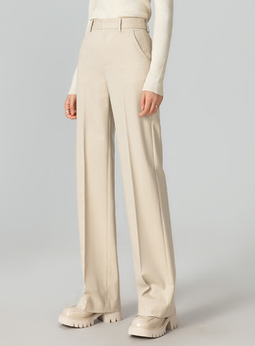 垂感秋冬高腰直筒裤女休闲西装裤长裤子OL精纺羊毛料阔腿裤曼依拉