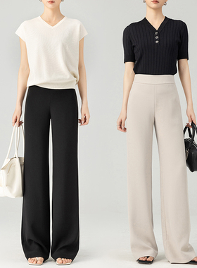 曼依拉垂感三醋酸直筒裤女薄款2025夏季灰色高腰西装长裤子阔腿裤