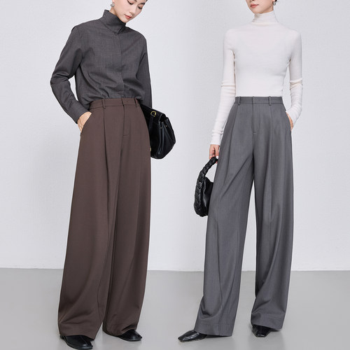 设计感立体压褶显瘦阔腿裤女