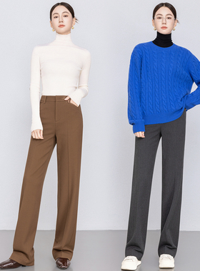 抗皱免烫窄版西装裤女显瘦超模直筒裤2025秋冬新款灰色通勤长裤子