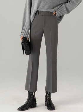 秋季新款微喇裤垂感九分西装裤子女2025小个子显瘦高腰喇叭裤灰色