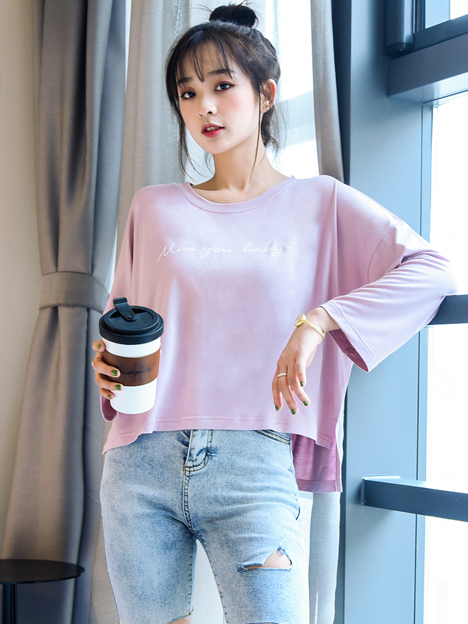 韩版新款莫代尔带胸垫T恤bra时尚