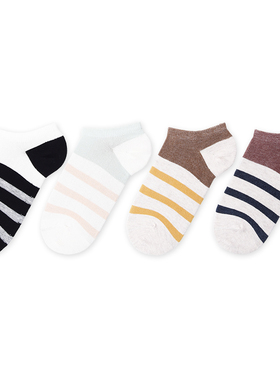 棉元素女士袜棉质条纹简约舒适透气春季夏季薄款女生船袜C20348