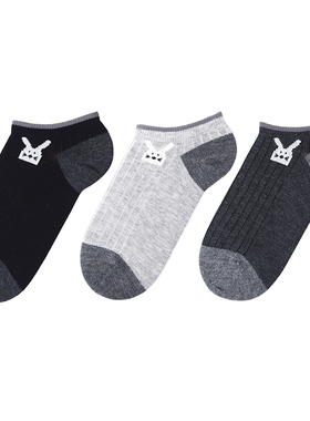 棉元素女士袜棉质纯色简约透气夏季甜美可爱卡通女生船袜C20346