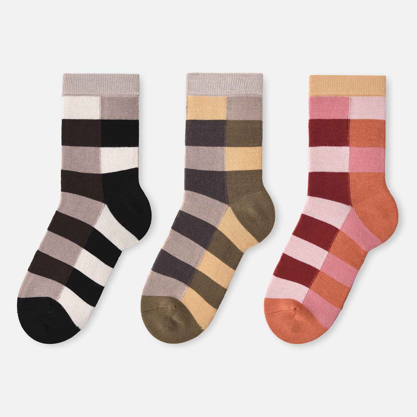 棉元素简约秋季女性提花格子短袜