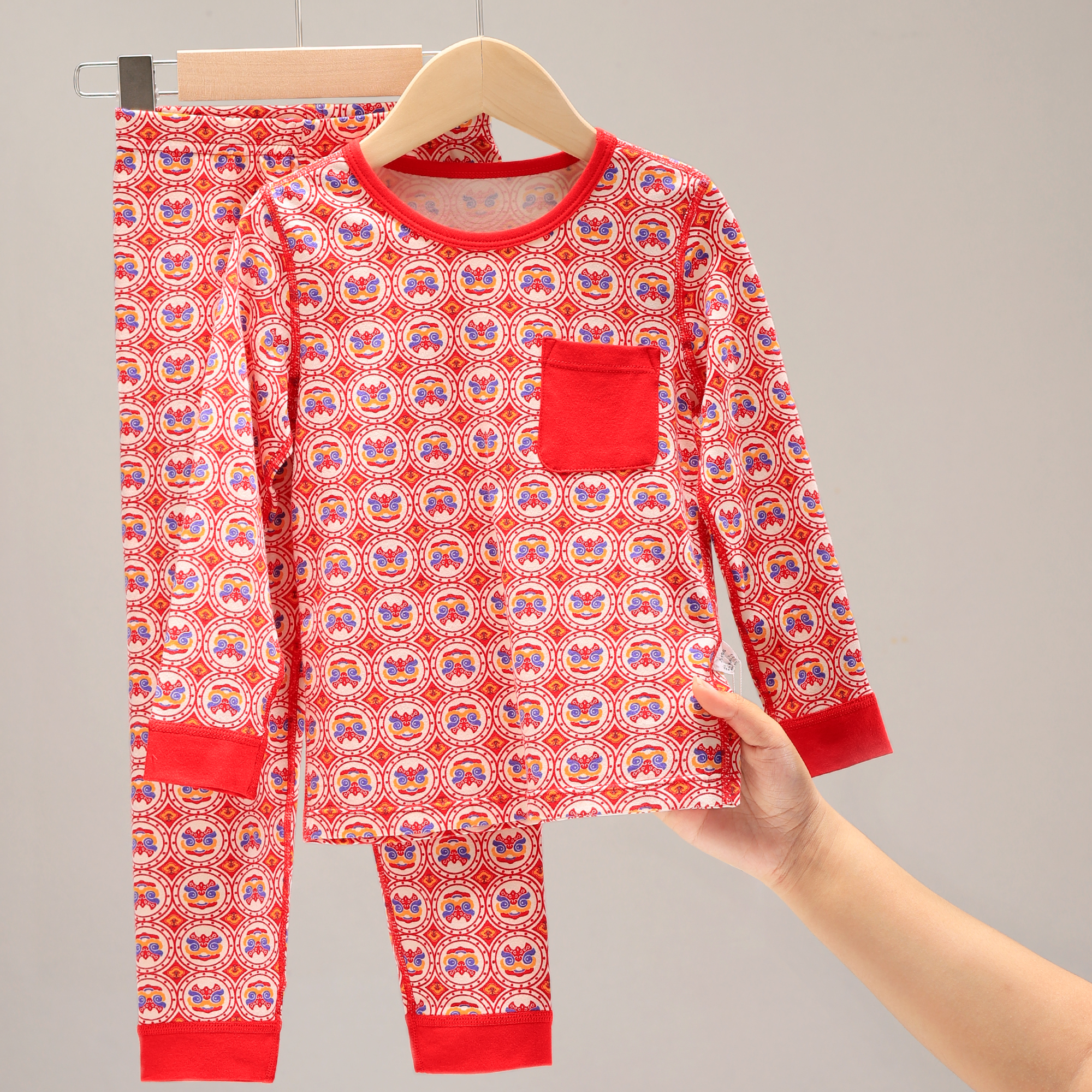 儿童秋衣秋裤男童宝宝保暖内衣套装女大童新年红色本命年内穿睡衣