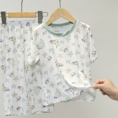 男童家居服夏装冰丝薄款短袖七分裤套装大童空调服春秋季宝宝睡衣