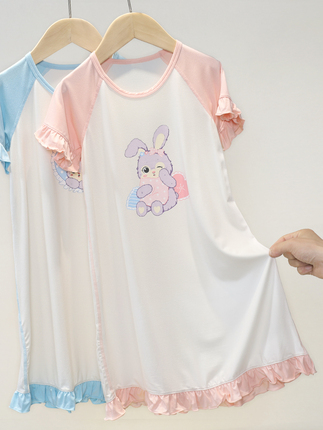 Girls' Nightgown Spring and Autumn Style Summer Princess Style Baby Home Clothes Thin Girls' Children's Pajamas Ice Silk Modal