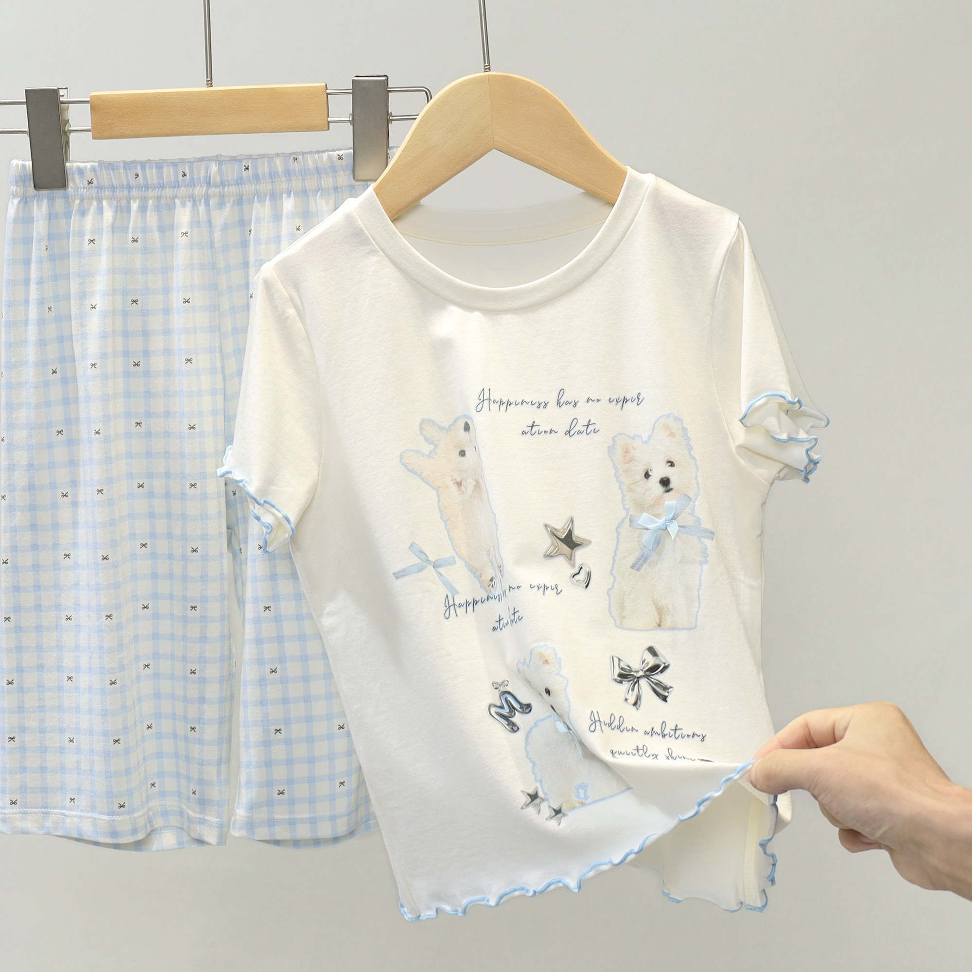 儿童莫代尔睡衣女童夏季冰丝薄款女宝宝家居服短袖套装大童空调服