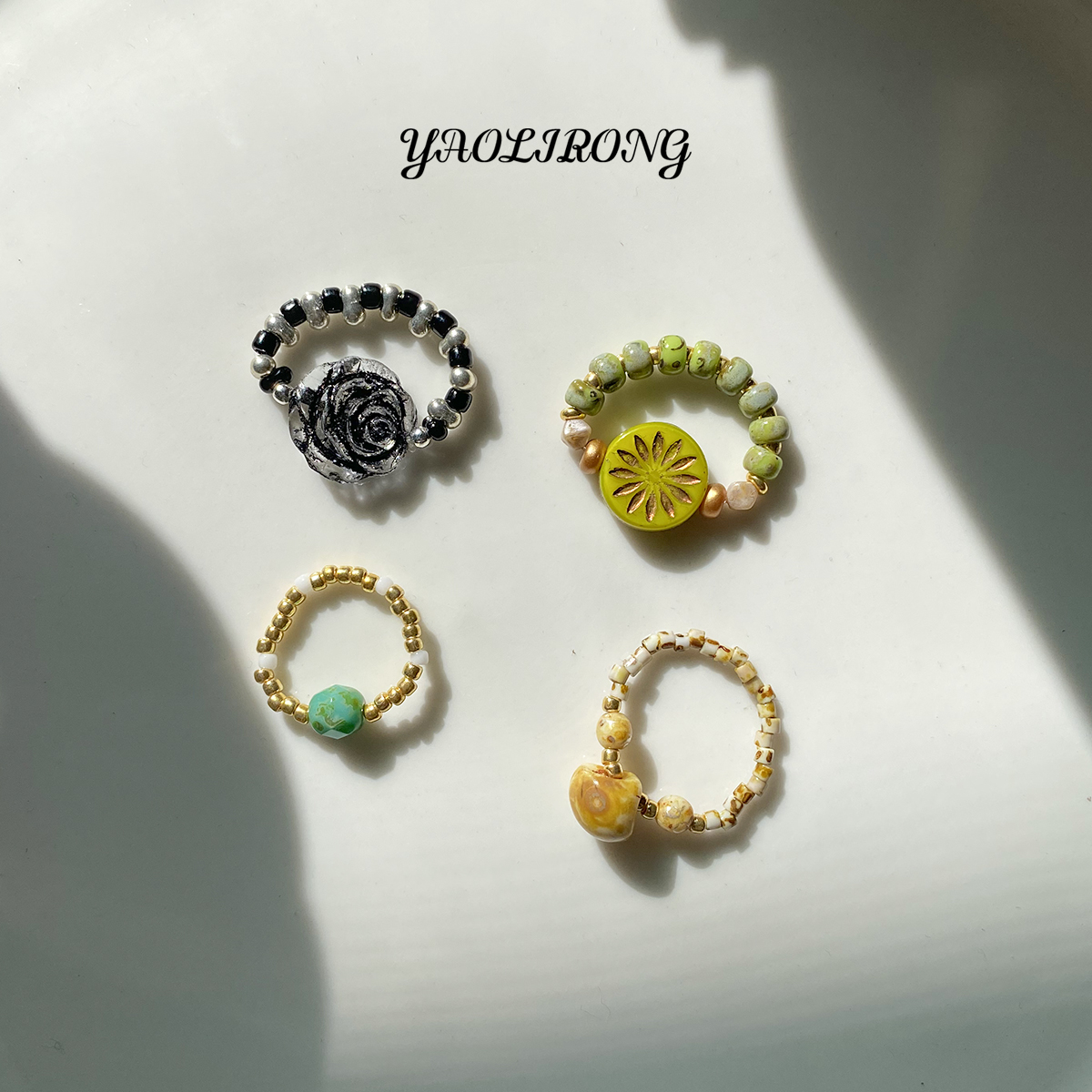 YAOLIRONG原创设计今天换个风格复古vintage捷克珠串珠戒指指环