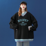 中性秋季潮流新款宽松撞色V领学院卫衣男女B6252P55控68，男装卫衣，电商A268