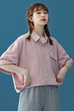 2022夏季新款BF宽松短袖衬衫女百搭上衣男S23P35控48，男装T恤，电商A268