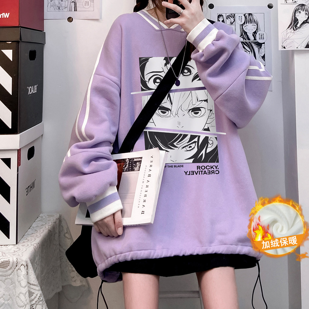 秋韩版V领宽松抽绳卫衣男女情侣上衣潮 B605JR P55控68图片