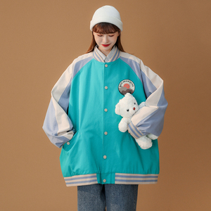 中性  秋季新款港风日系撞色宽松棒球服女夹克男 G6450 P65控78图片