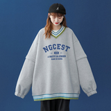 中性秋季潮流新款宽松撞色V领学院卫衣男女B6252P55控68，男装卫衣，电商A268