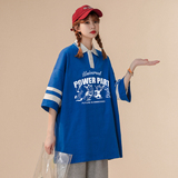 中性夏季新款宽松翻领短袖拼色polo衫印花男女PL6251P45控58，男装T恤，电商A268