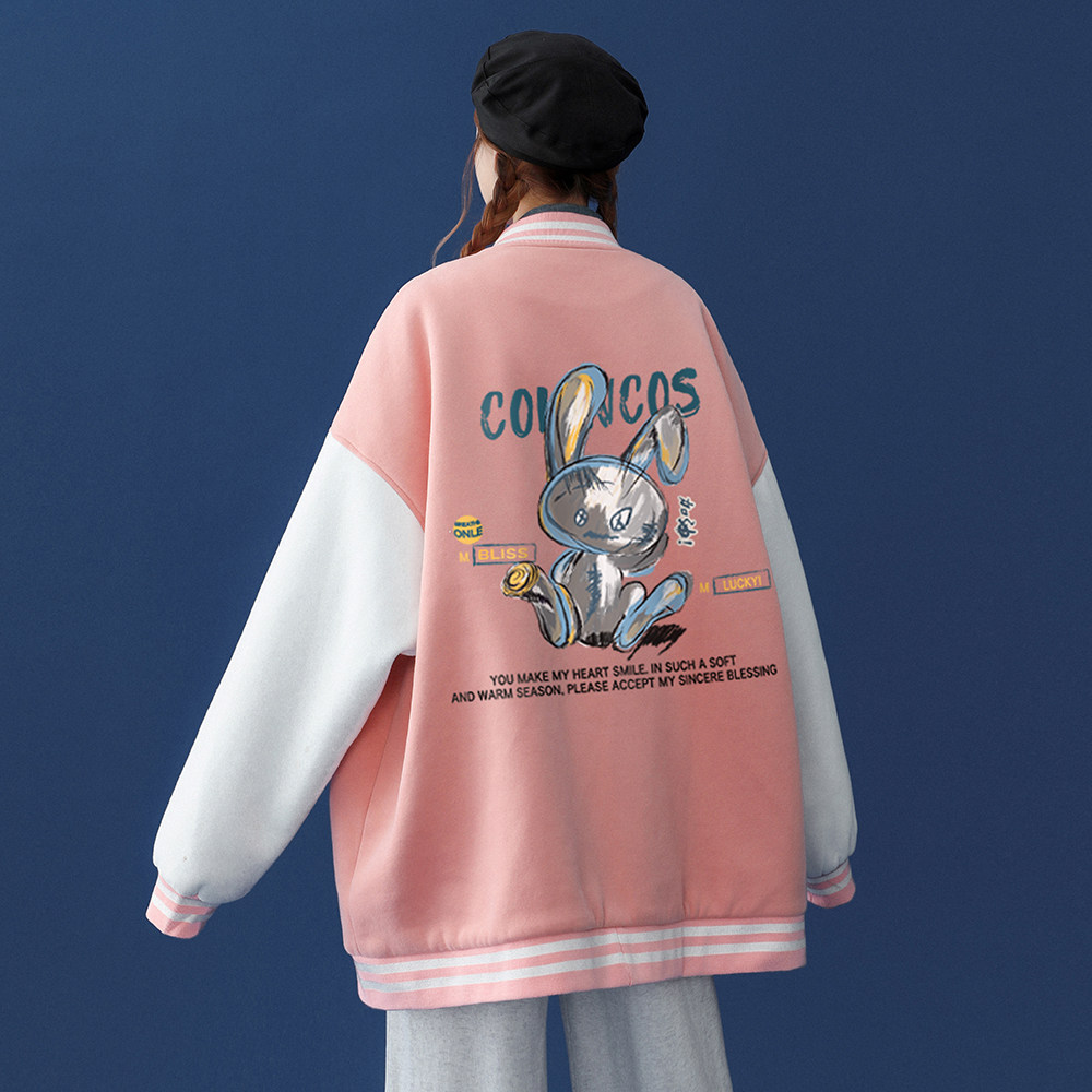 中性 秋季潮流小熊印花棒球服男女情侣夹克外套新G6807 P65控78图片