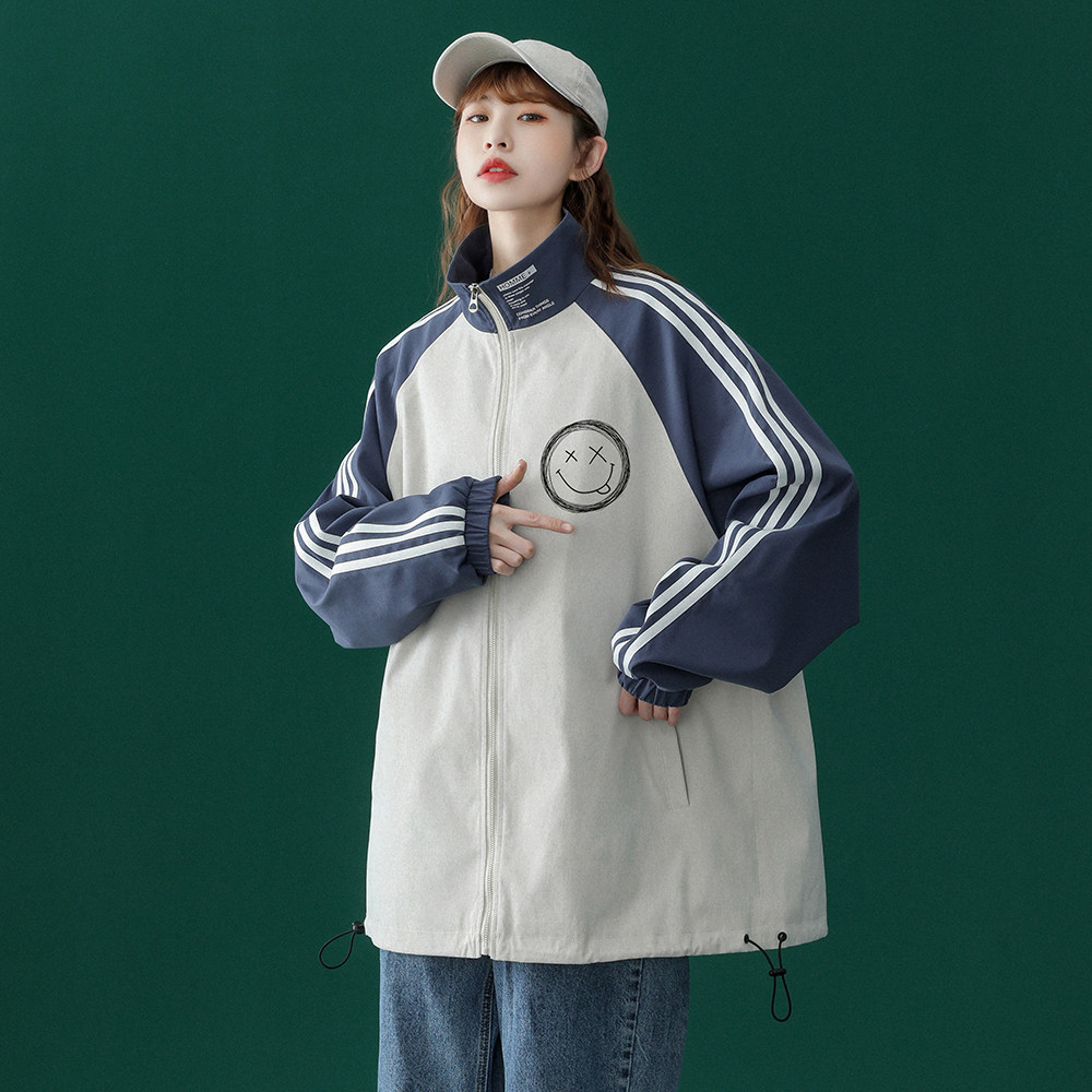 中性春季新款宽松撞色印花插肩立领情侣夹克女新JK6101P55控68,男装夹克,电商A268