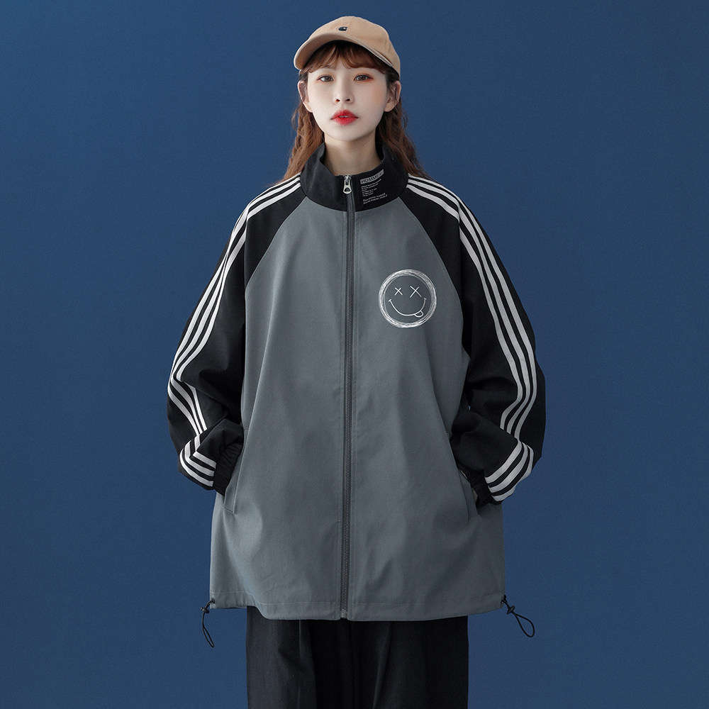 中性春季新款宽松撞色印花插肩立领情侣夹克女潮JK6101P55控68,男装夹克,电商A268