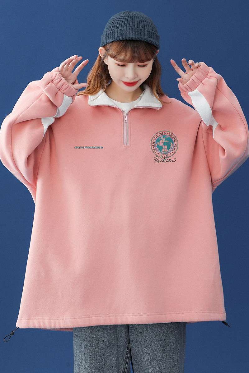 中性秋季新款撞色宽松polo立领卫衣男女新B6203P55控68,男装卫衣,电商A268