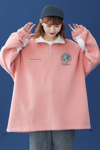 中性 秋季新款撞色宽松polo立领卫衣男女新B6203 P55控68图片