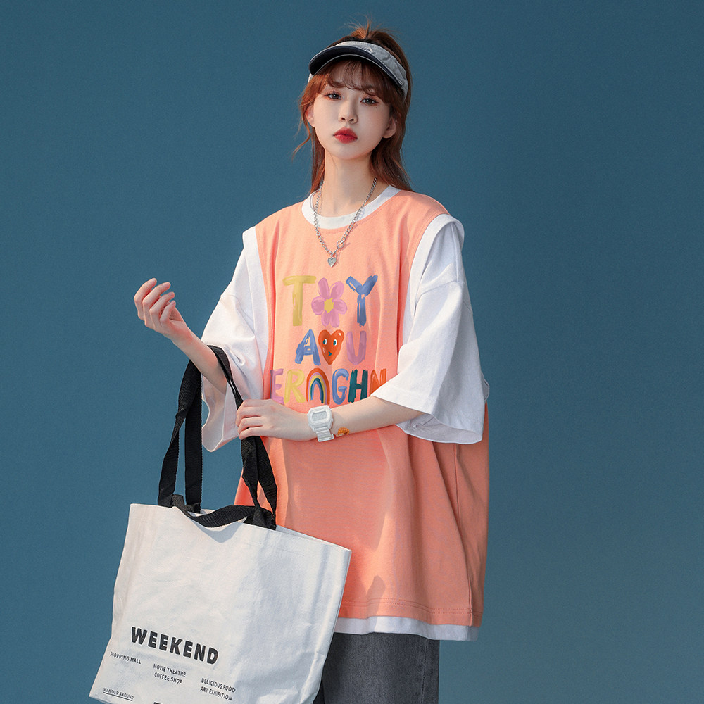 2022夏季新假两件圆领短袖T恤男撞色上衣女T6504P40控55,男装T恤,电商A268