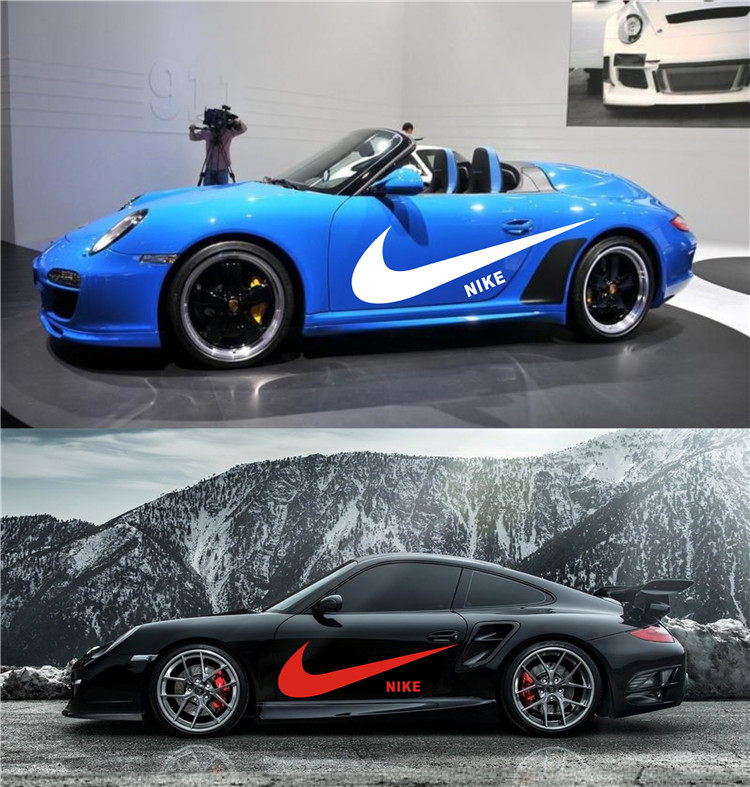 保时捷911车贴卡曼拉花718改装七彩镭射车身贴纸Boxster耐克贴花