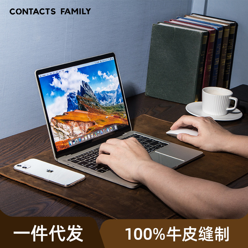 复古疯马皮笔记本电脑鼠标垫超大耐脏隔热舒适办公桌垫一件代发
