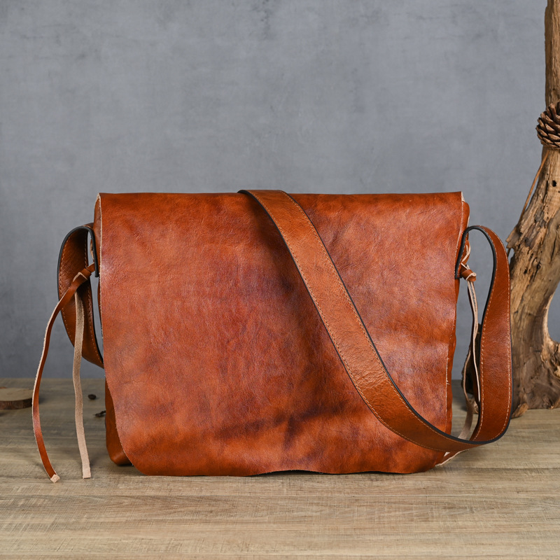 古潮客手工树膏皮擦色男包复古真皮欧美范单肩女休闲百搭包