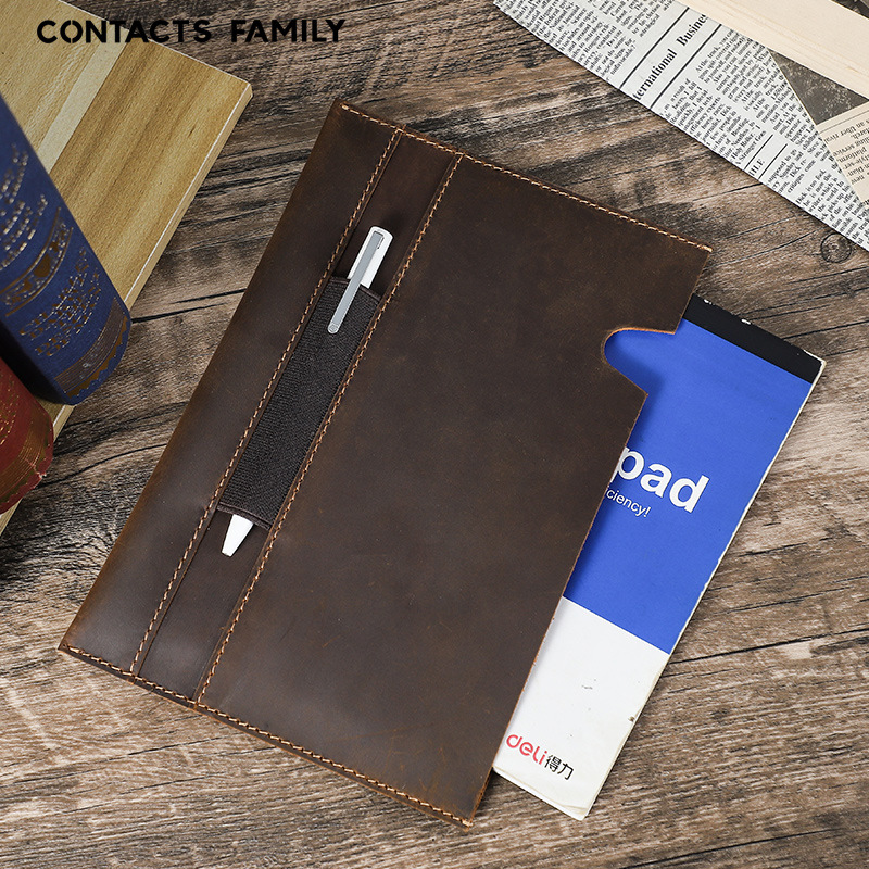 疯马皮a5笔记本皮套带笔槽手工制作牛皮简易擦口式记事本封套批发