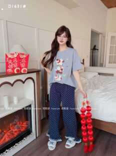梵熙语2026春夏新款纯棉半袖长裤家居服睡衣女宽松卡通家居服套装