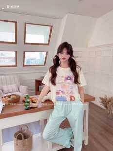 梵熙语2026春夏新款纯棉半袖长裤家居服睡衣女宽松卡通家居服套装