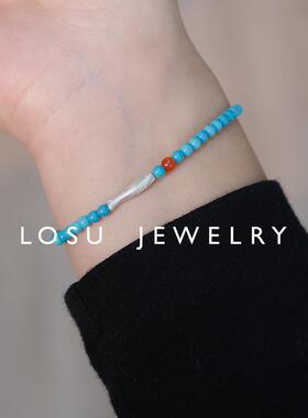 流素losu / 925银绿松石玛瑙珍珠发财纳福弹力绳国风简约手链